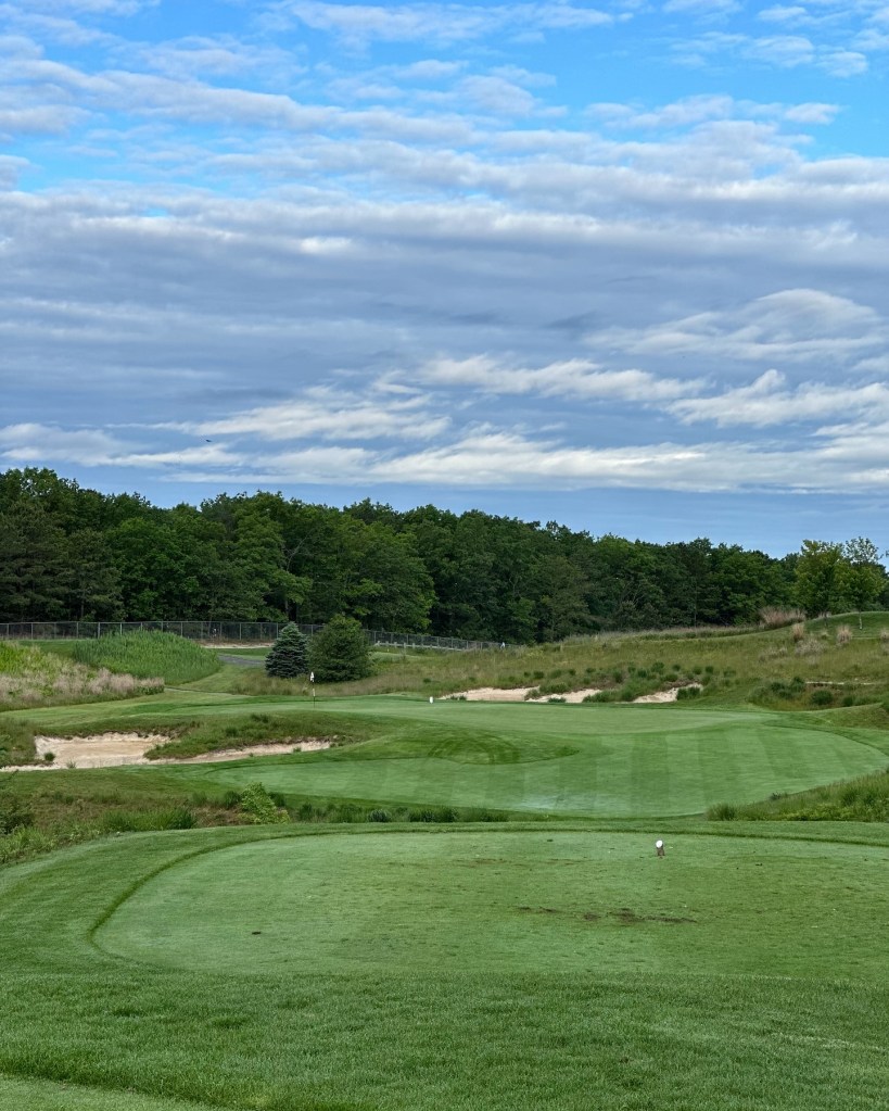 Golf course fairway with bunkers